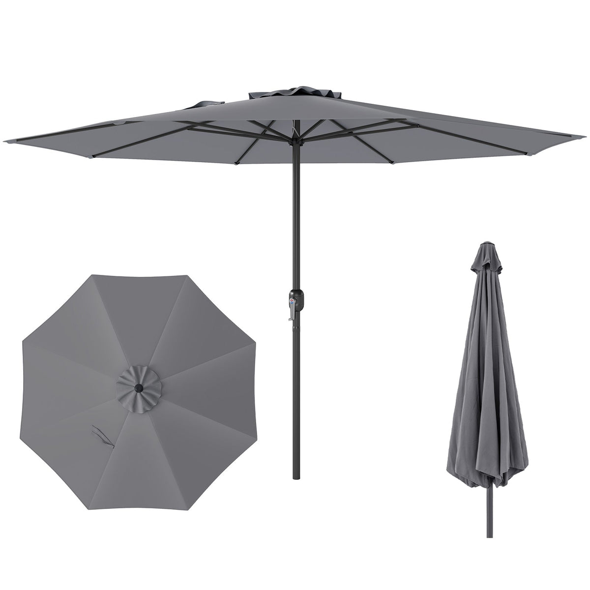 12 Feet Patio Umbrella with Crank Handle and 8 Sturdy Ribs
