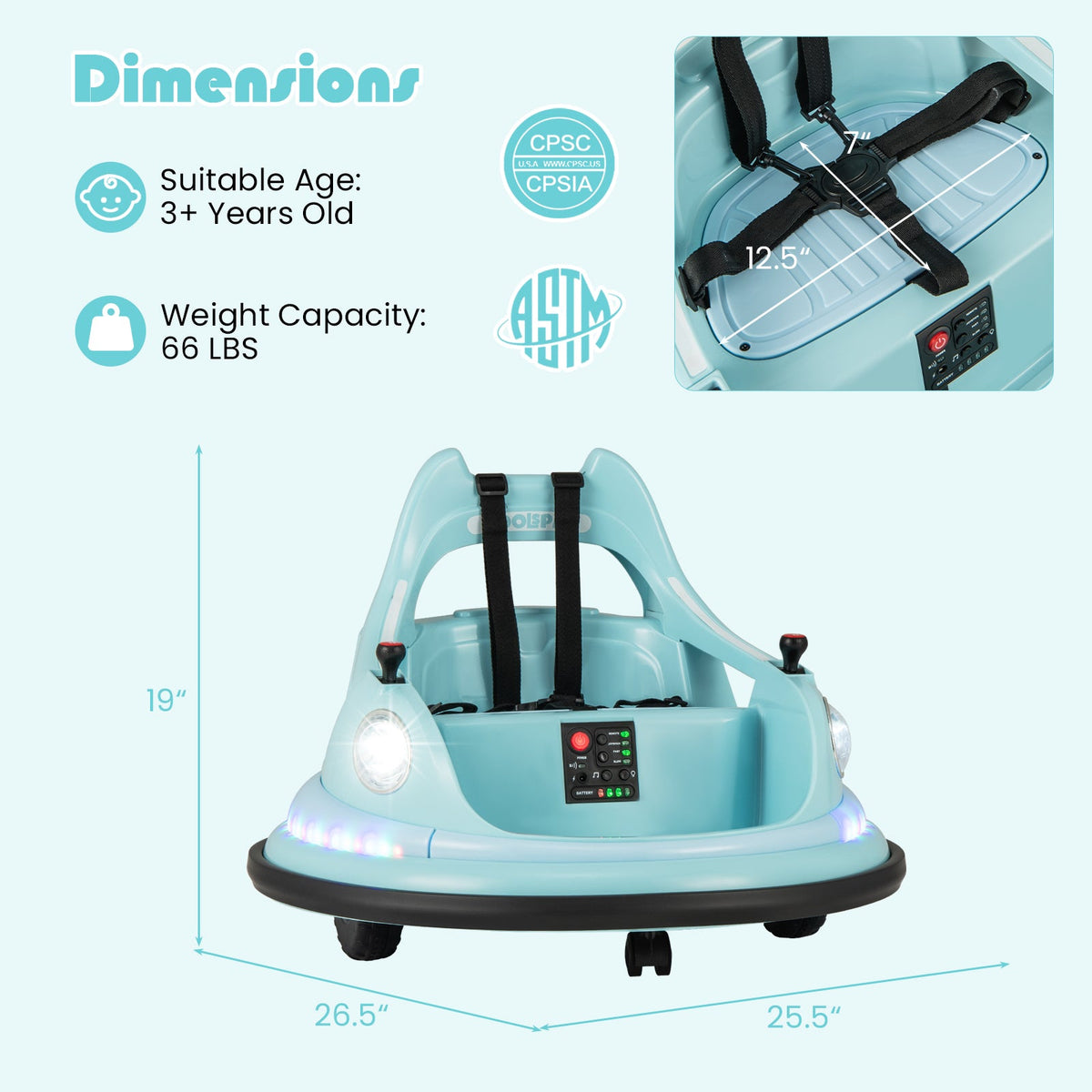 12V Kids Ride On Bumper Car with Remote Control and Dual Joysticks