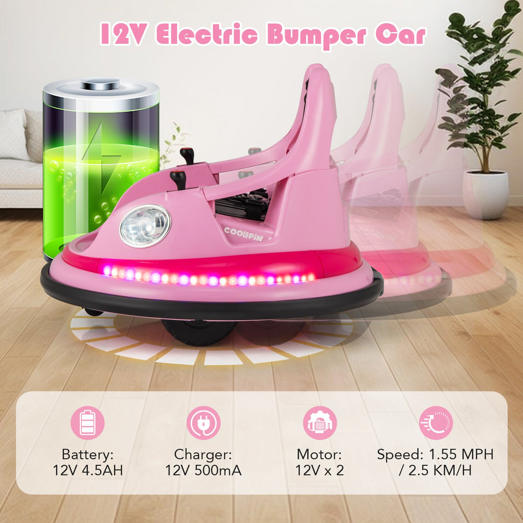 12V Kids Ride On Bumper Car with Remote Control and Dual Joysticks