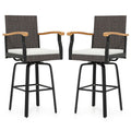 Set of 2 Outdoor 360¬∞ Swivel Bar Stool with Cushion and Acacia Wood Armrests