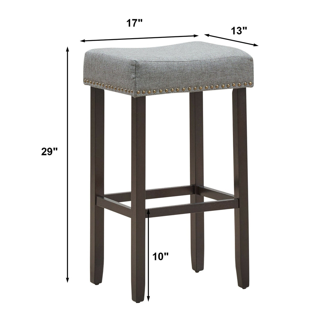 Set of 2 Nailhead Saddle Bar Stools 29 Inch Height