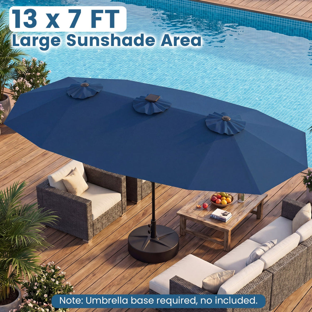 13 FT Double-Sided Patio Umbrella with Color-Changing Flowing Solar LED Lights