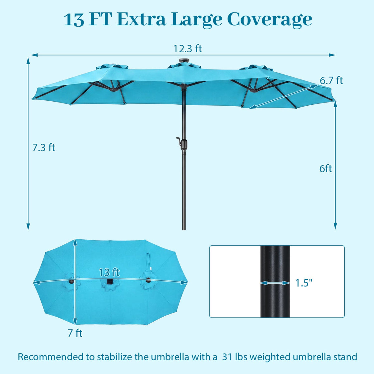 13 FT Double-Sided Patio Umbrella with 36 LED Lights