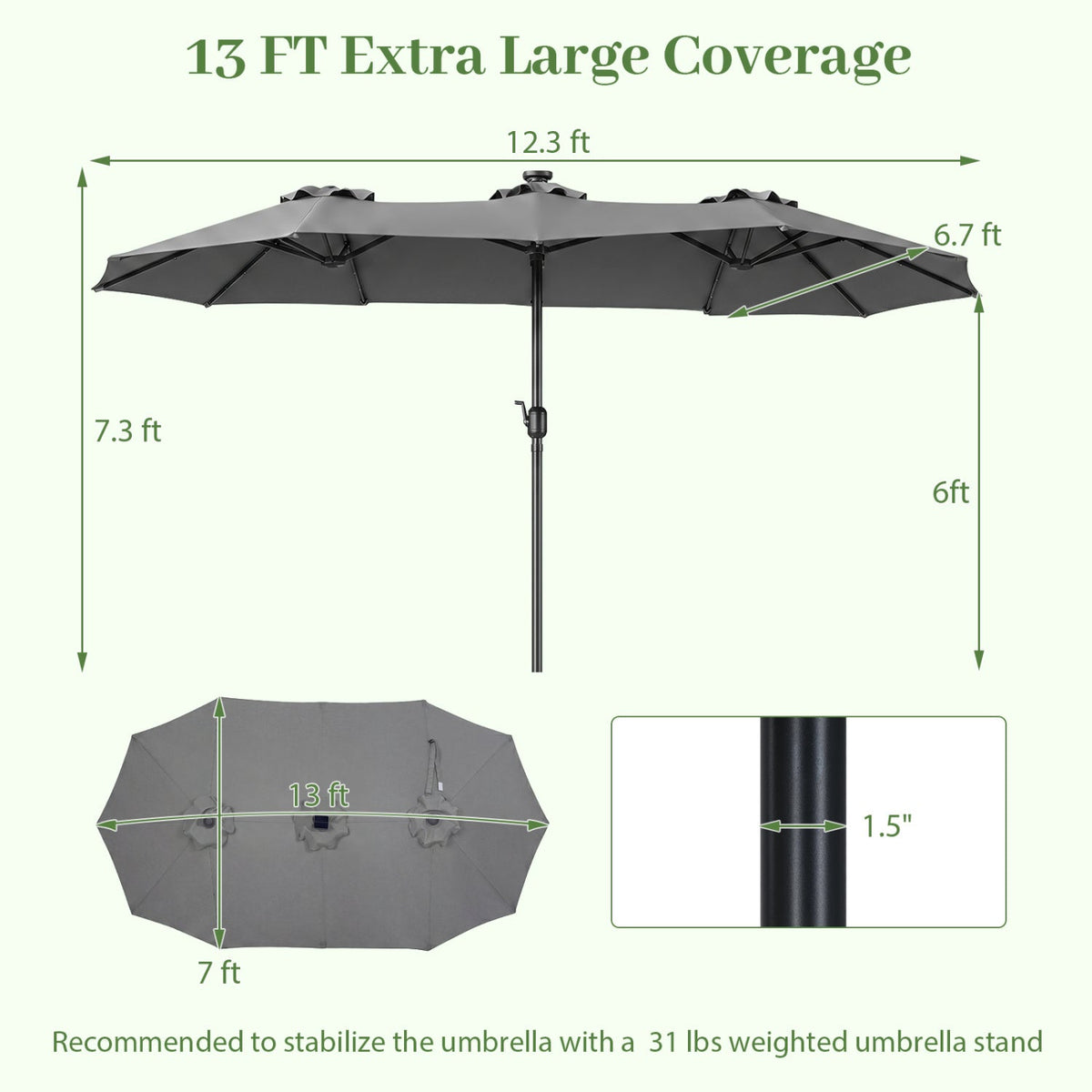 13 FT Double-Sided Patio Umbrella with 36 LED Lights