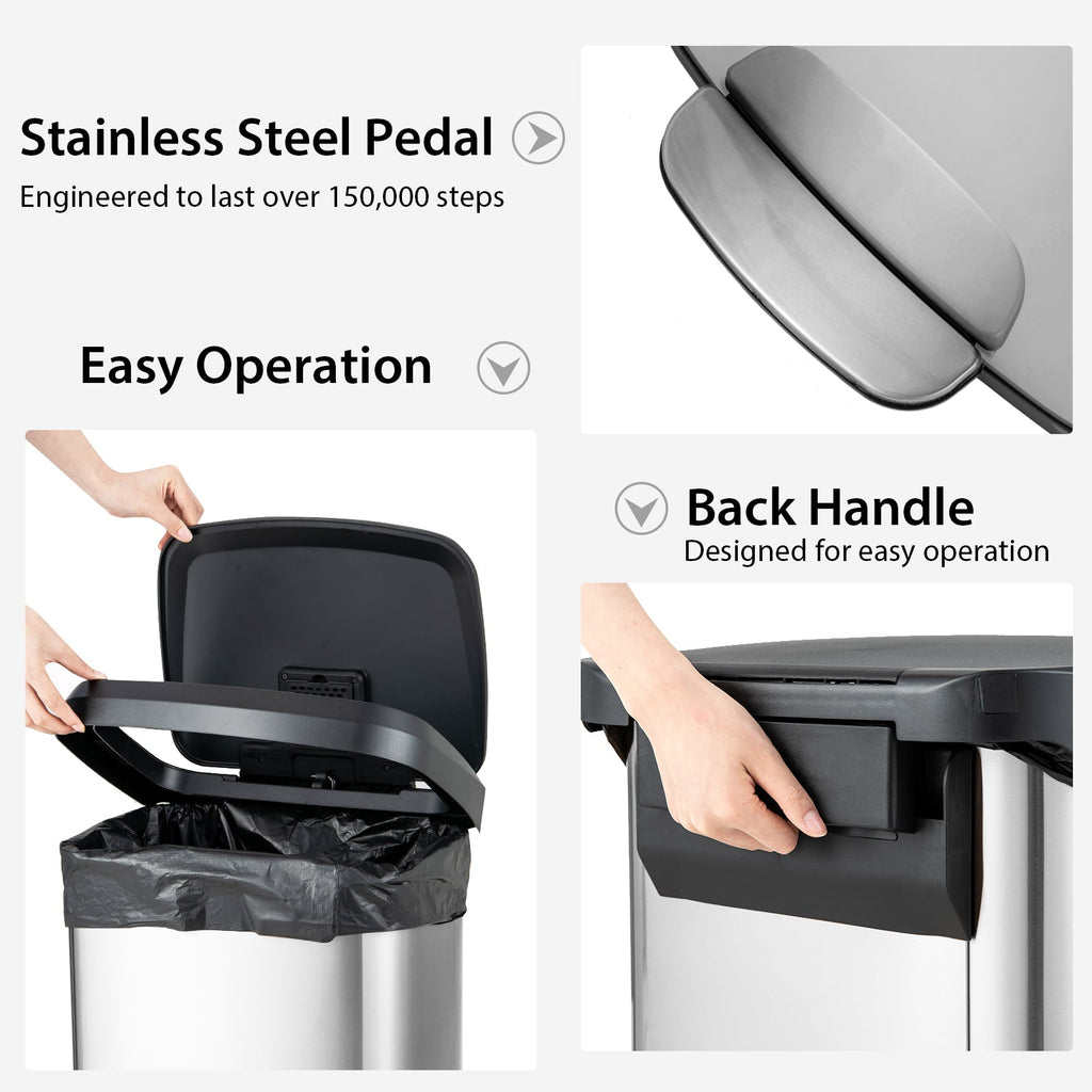13.2 Gallon Step Trash Can with Soft Close Lid and Deodorizer Compartment