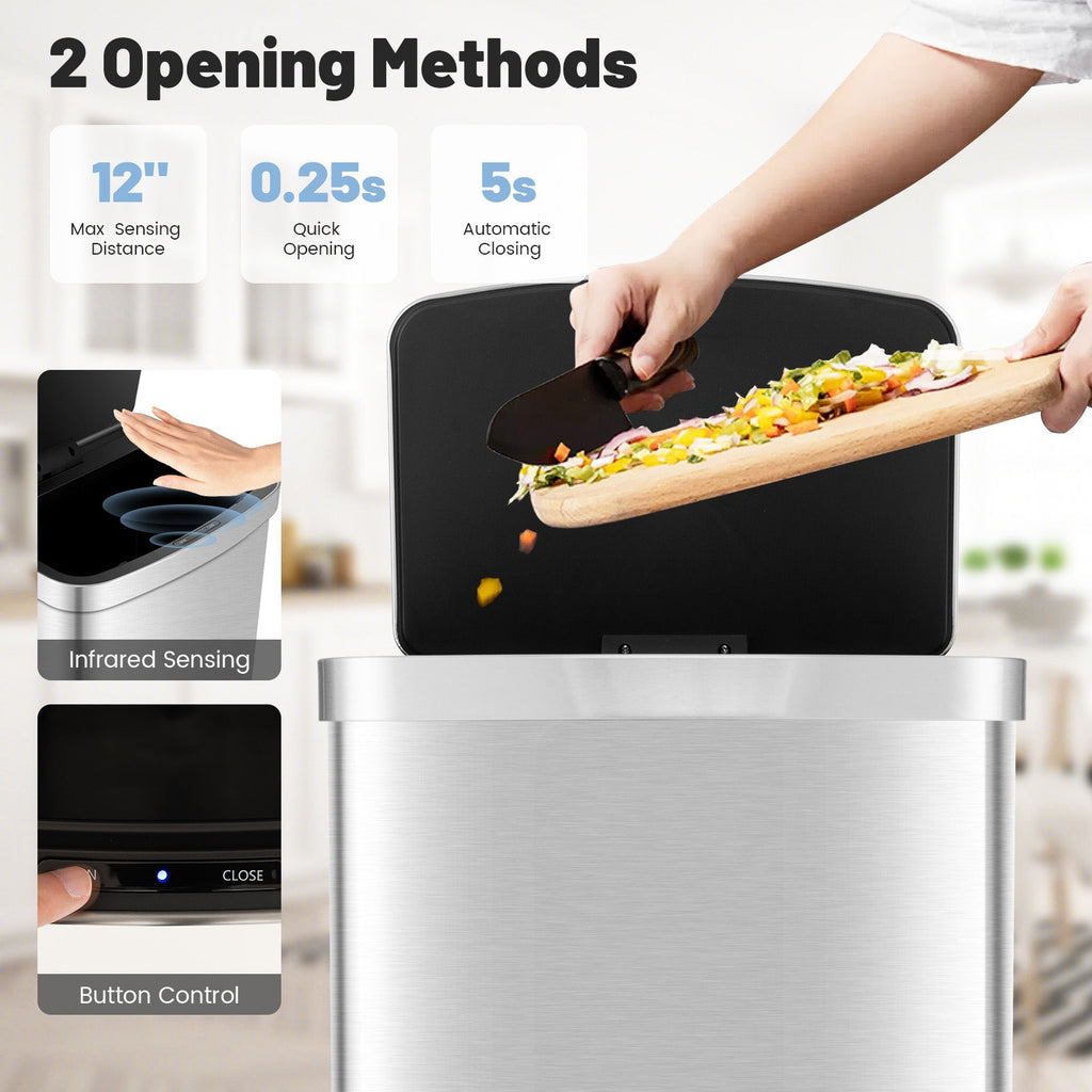 13 Gallons Automatic Garbage Can with Rectangular Infrared Motion Sensor-Sliver