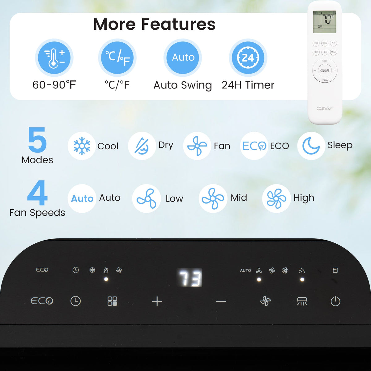 14000 BTU Inverter Portable Air Conditioner 3 in 1 Wifi Enabled AC Unit-White
