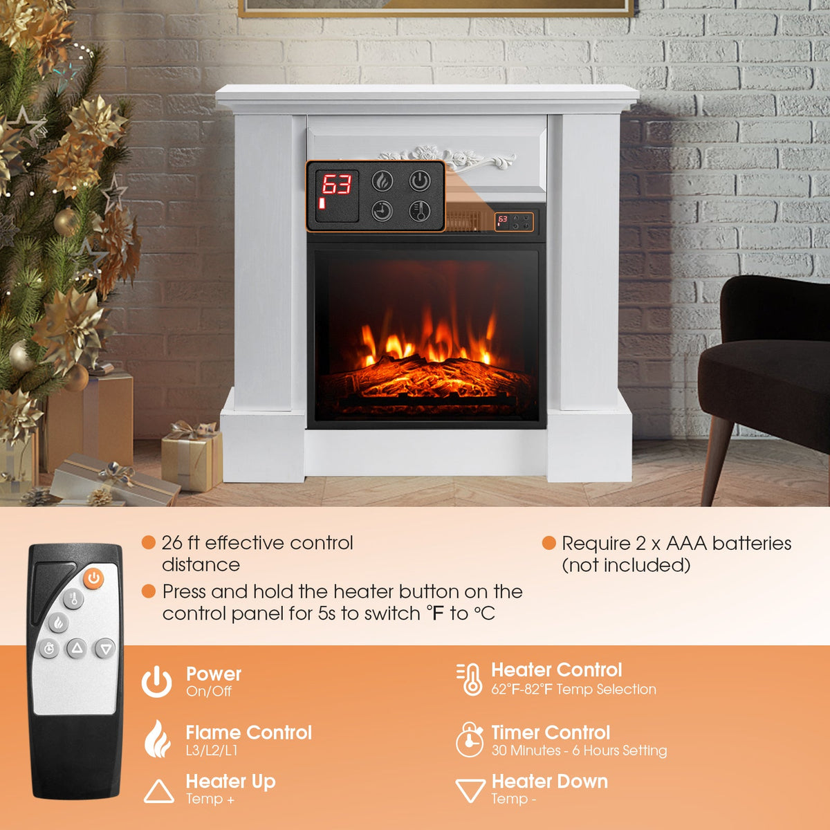 1400W TV Stand Electric Fireplace Mantel with Remote Control