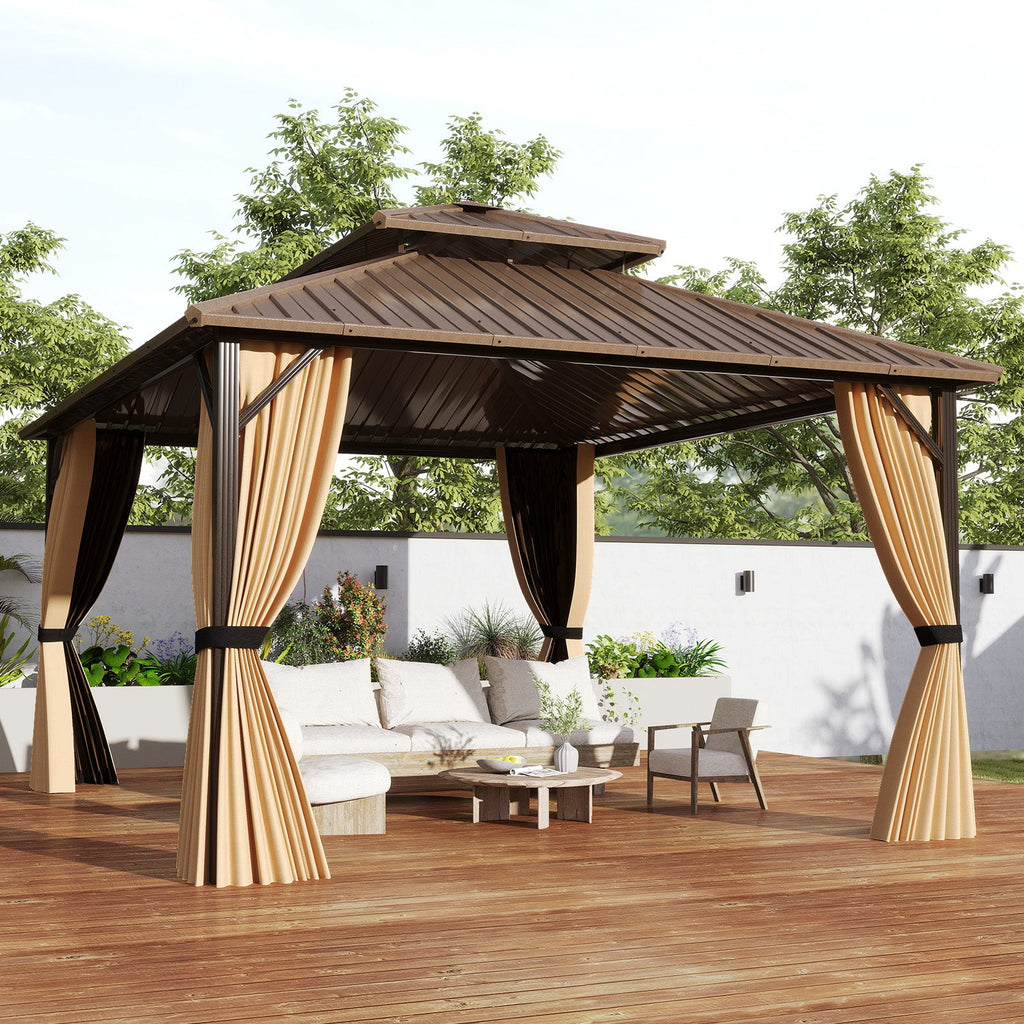 14 x 12 FT Hardtop Gazebo Outdoor Pergola for Patio Garden Deck Lawn Backyard Party Tent-Coffee