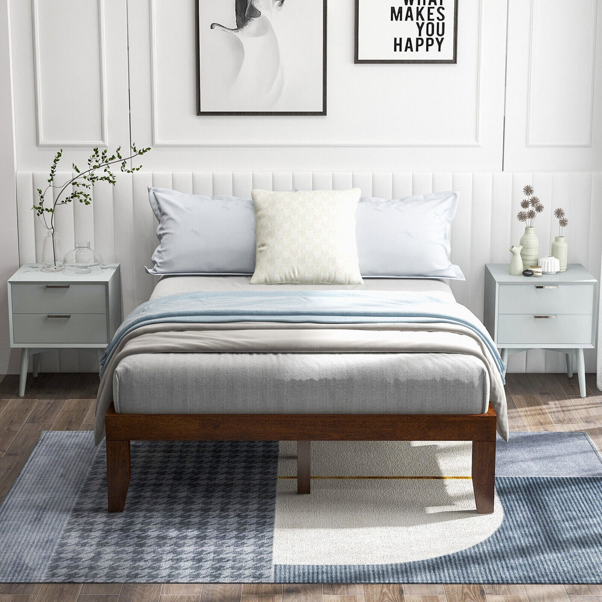 14 Inch Full Size Wood Platform Bed Frame with Wood Slat Support