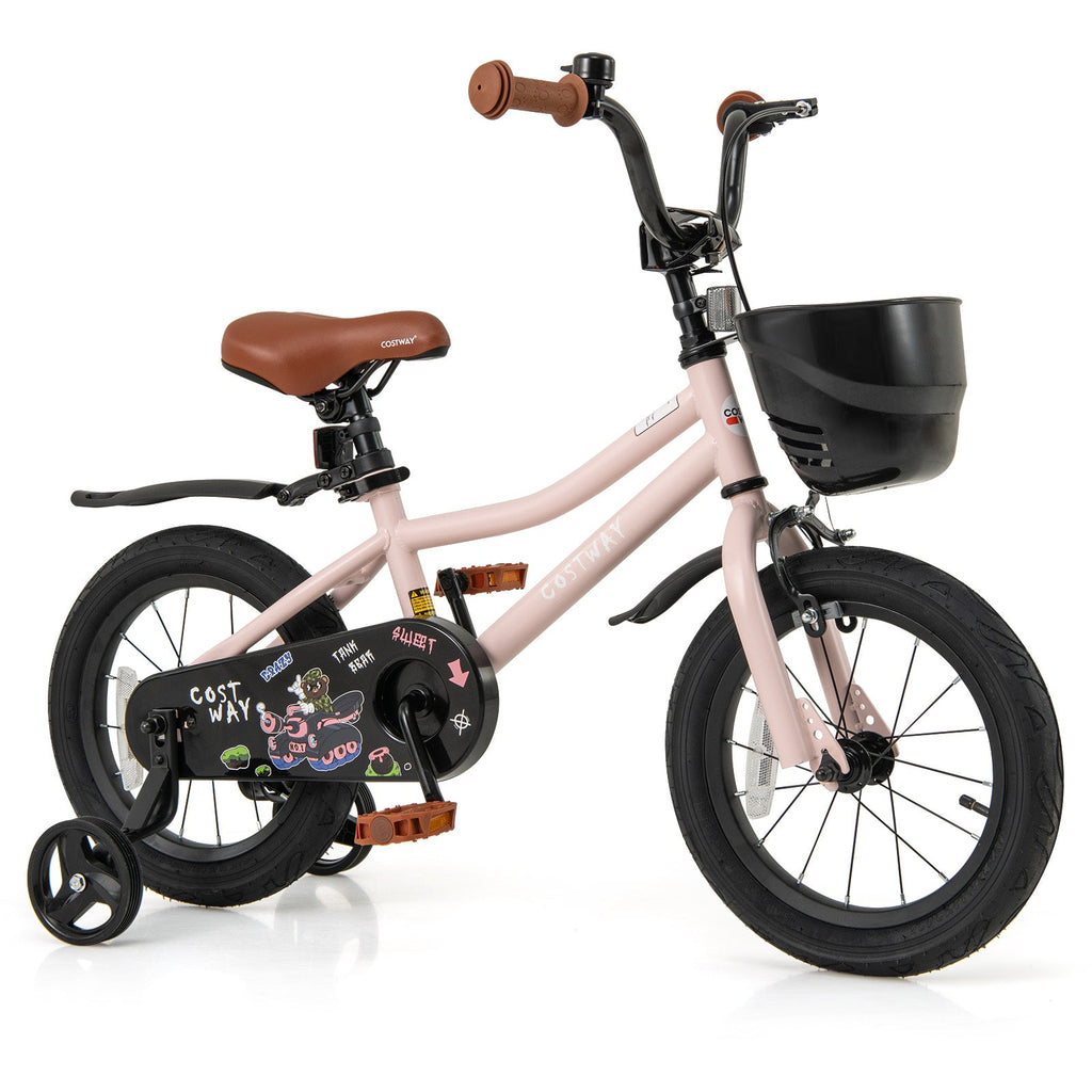 14 Inches Kids Bike with Basket and Adjustable Handlebar for 3-5 Years Old
