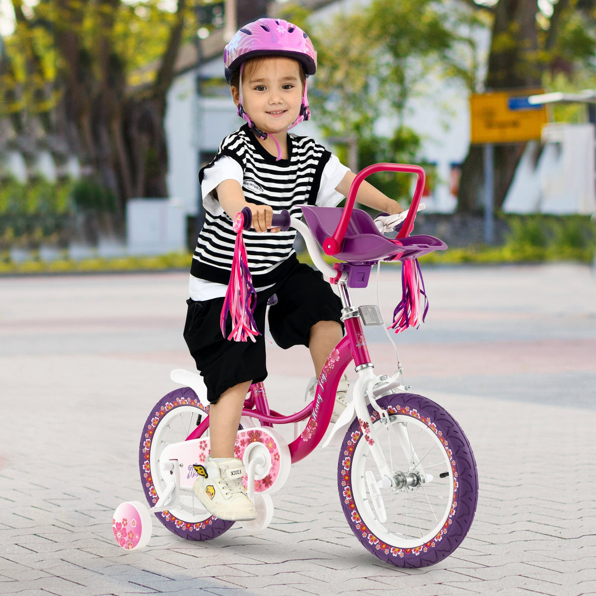 16 Inch Kids Bike with Doll Seat and Removable Training Wheels-16 inches