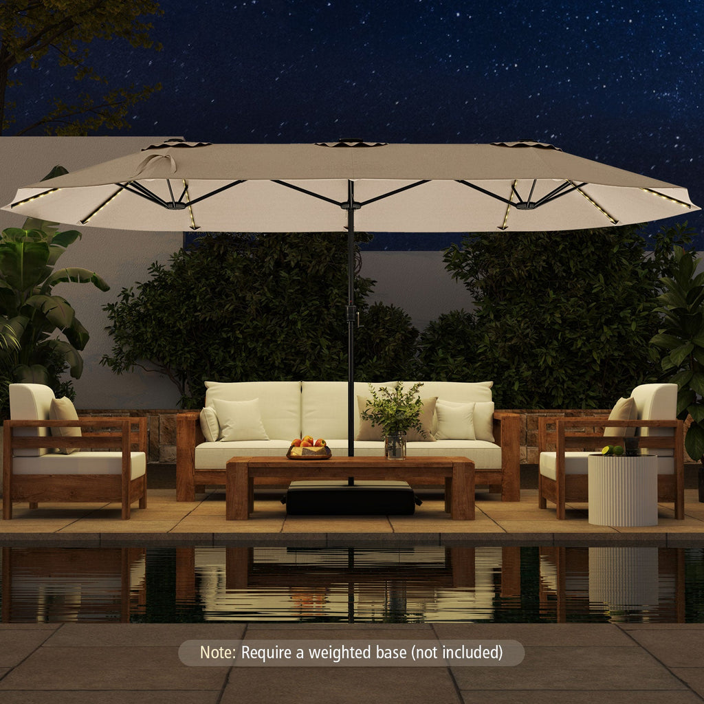 15.5 FT Extra-Large Patio Umbrella with LED Solar Lights and Crank Handle