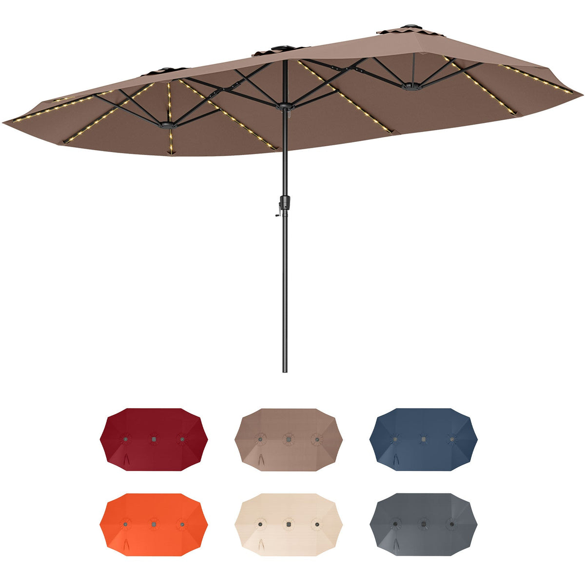15.5 FT Extra-Large Patio Umbrella with LED Solar Lights and Crank Handle