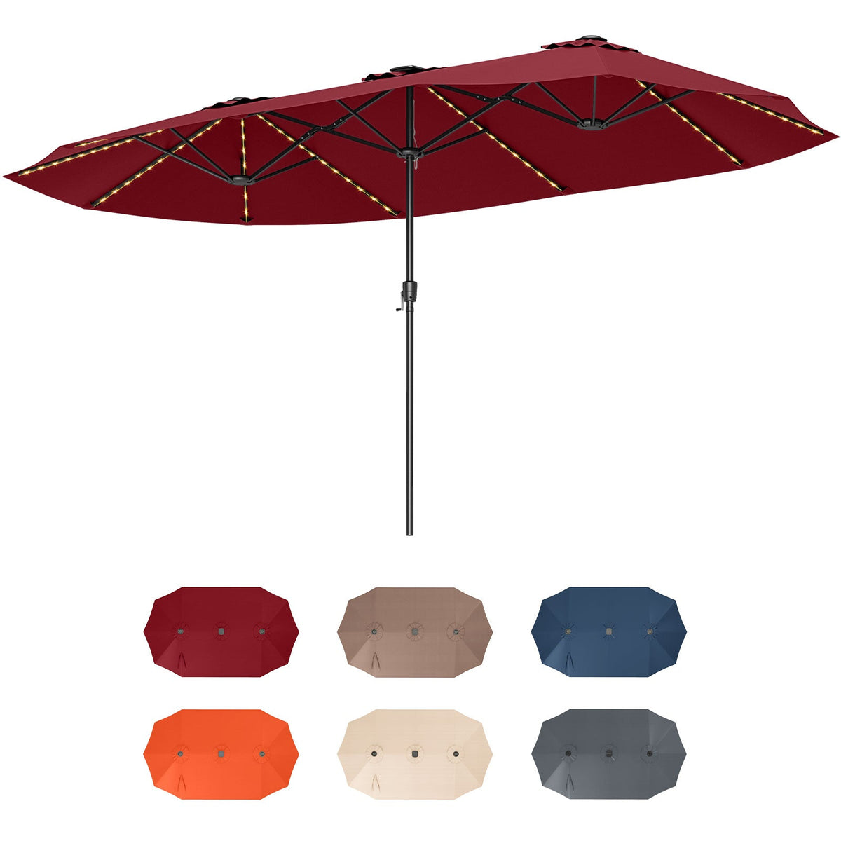 15.5 FT Extra-Large Patio Umbrella with LED Solar Lights and Crank Handle