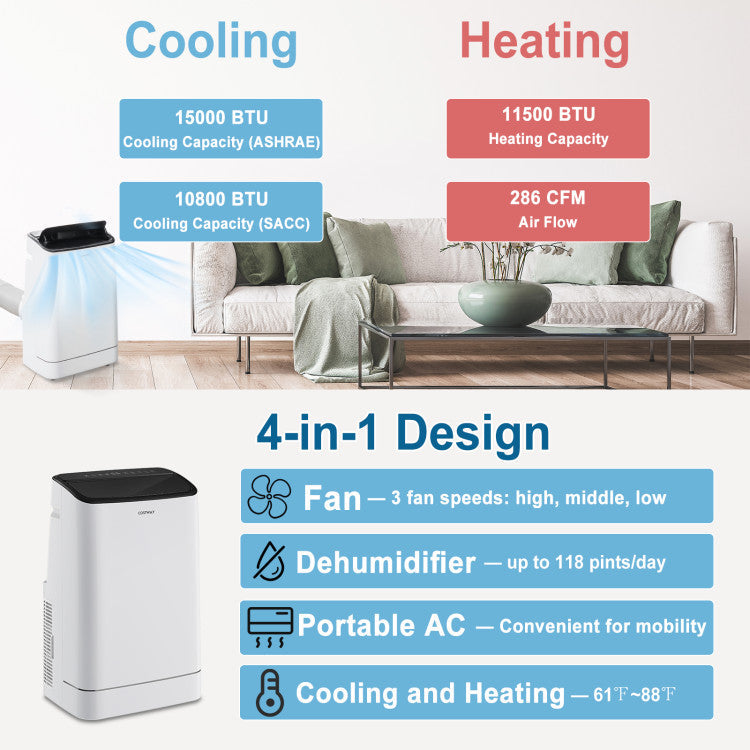 15,000 BTU Smart Portable AC with Heating