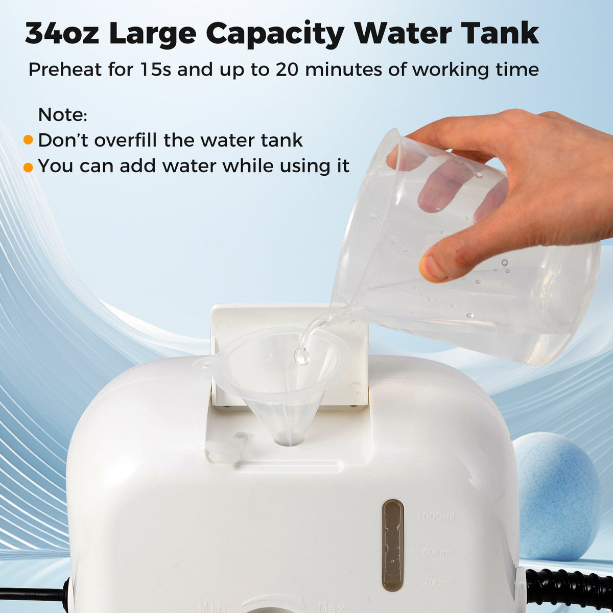1500W Portable Steam Cleaner with 34 oz Water Tank-White