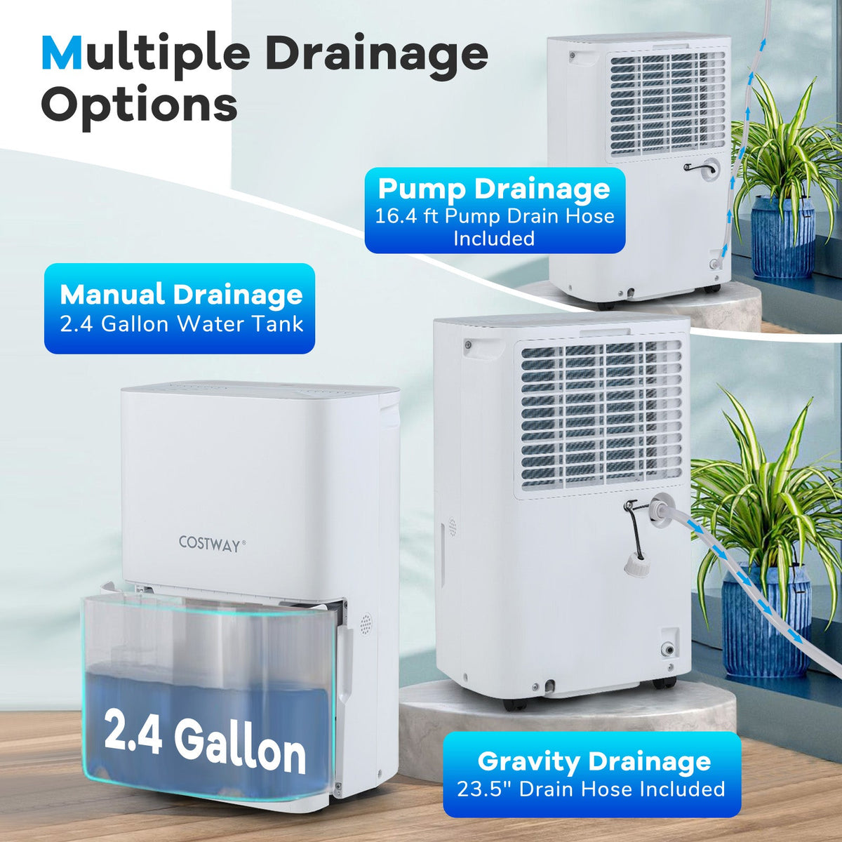 150 Pints Dehumidifier with 24H Timer and LED Display-White