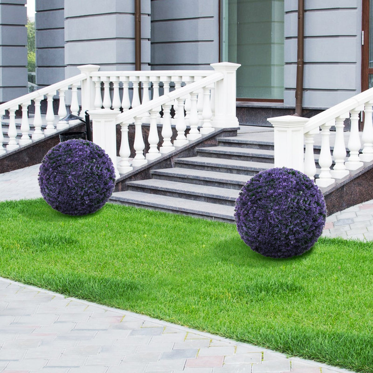 15 Inch Round Artificial Plant Boxwood Topiary Balls Set of 2 for Indoor Outdoor-Purple
