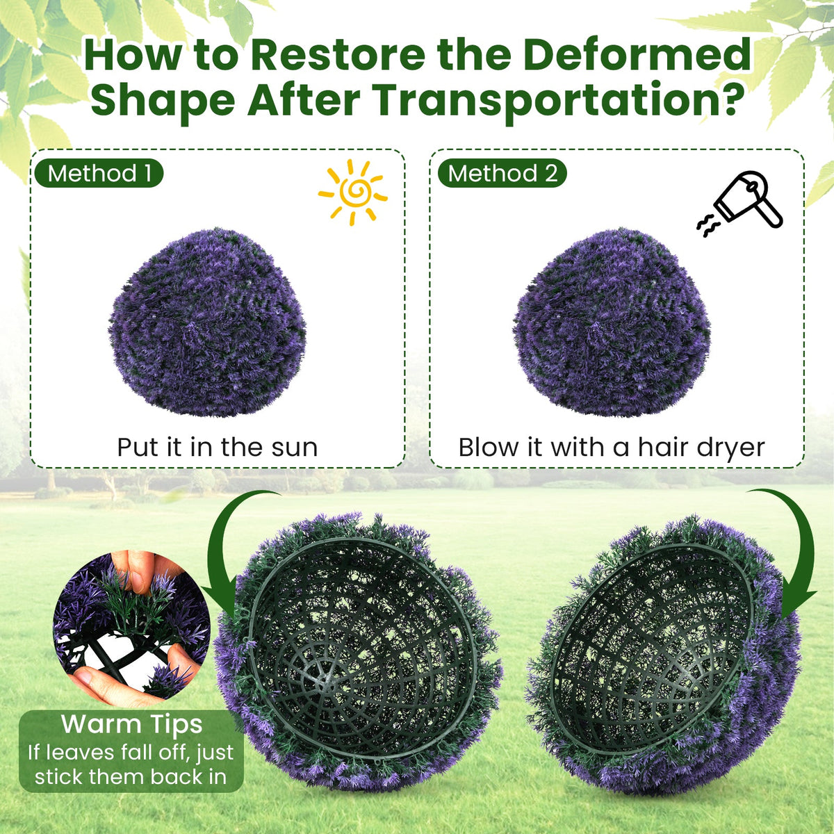 15 Inch Round Artificial Plant Boxwood Topiary Balls Set of 2 for Indoor Outdoor-Purple