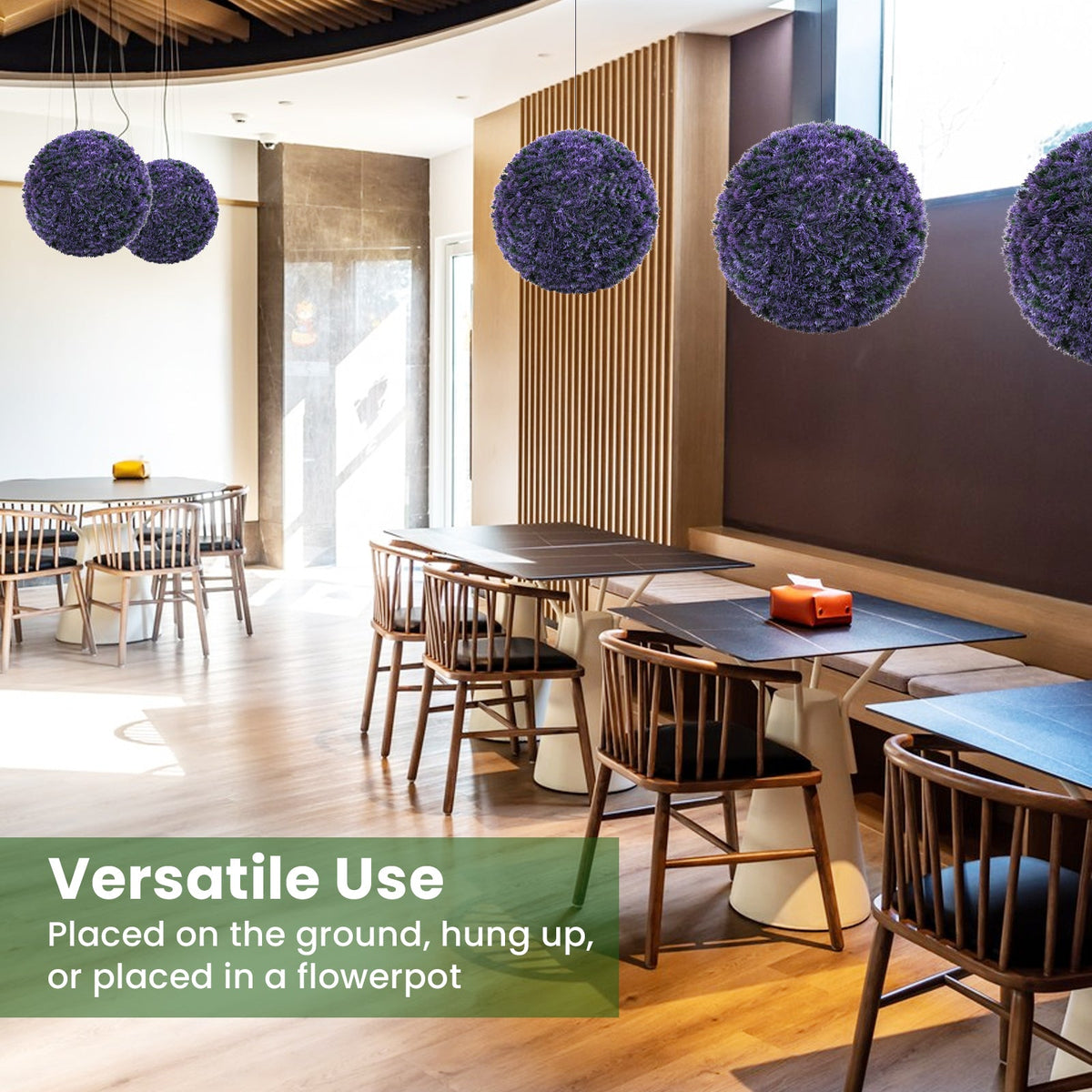 15 Inch Round Artificial Plant Boxwood Topiary Balls Set of 2 for Indoor Outdoor-Purple