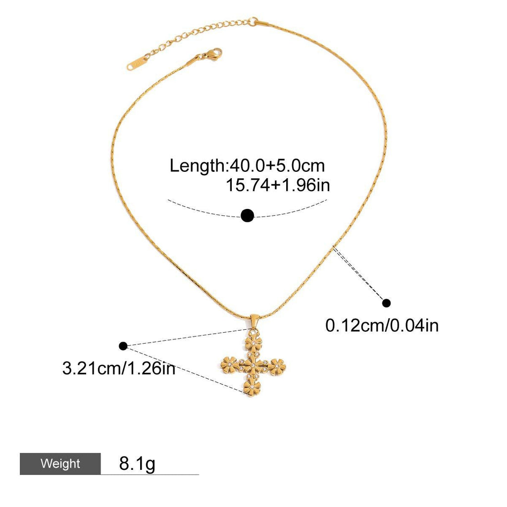 18K gold cross with flower-shaped design exquisite and fashionable necklace