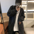 Womens Solid-Color Loose Hooded Sweater Jacket