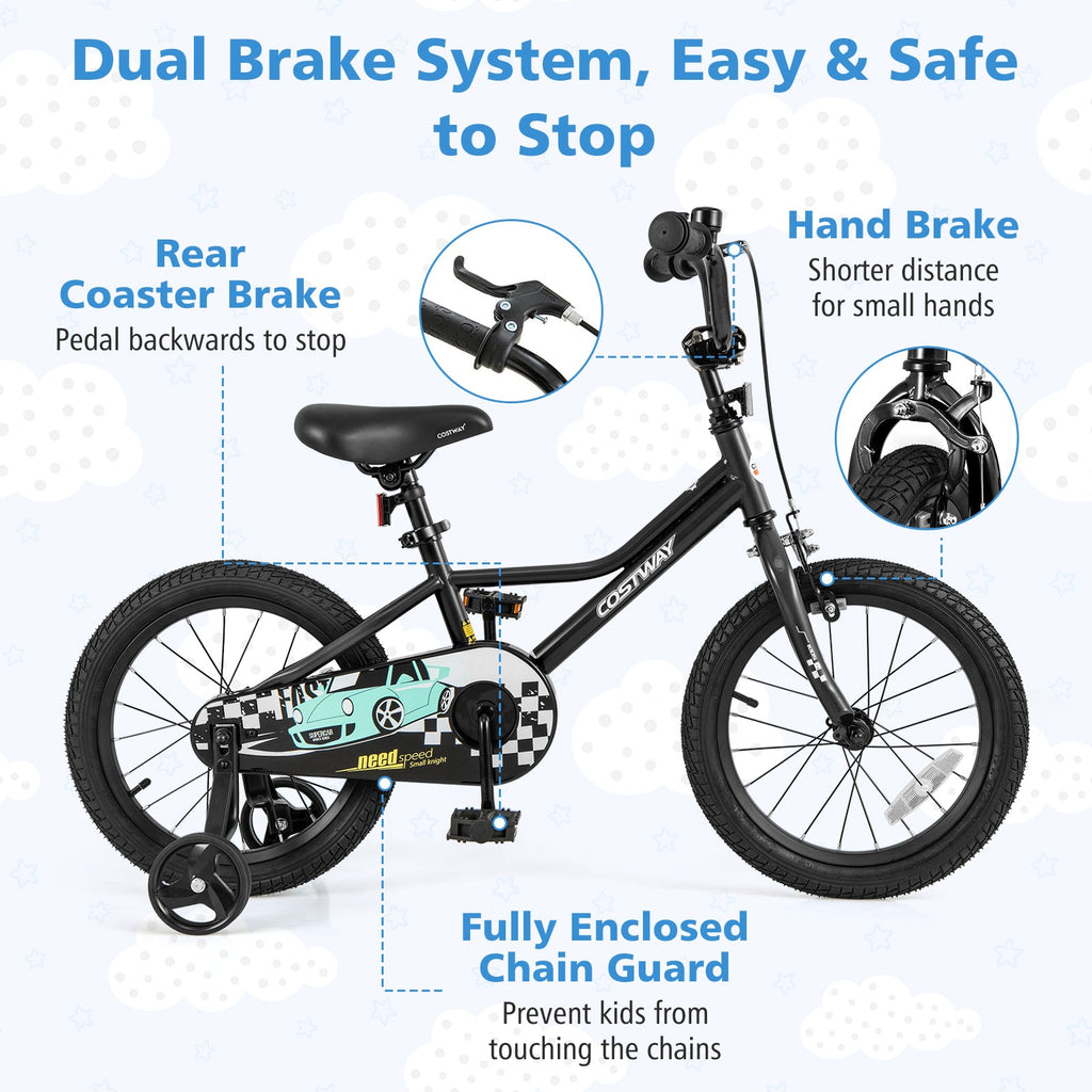 16 Inch Kids Bike Adjustable for 4-7 Years Old with Low-Step Frame