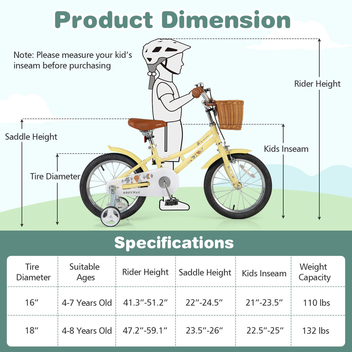 18 Inch Kids Bike Adjustable Bicycle with Reflectors and Bell for Children 4-8 Years Old-18 inches