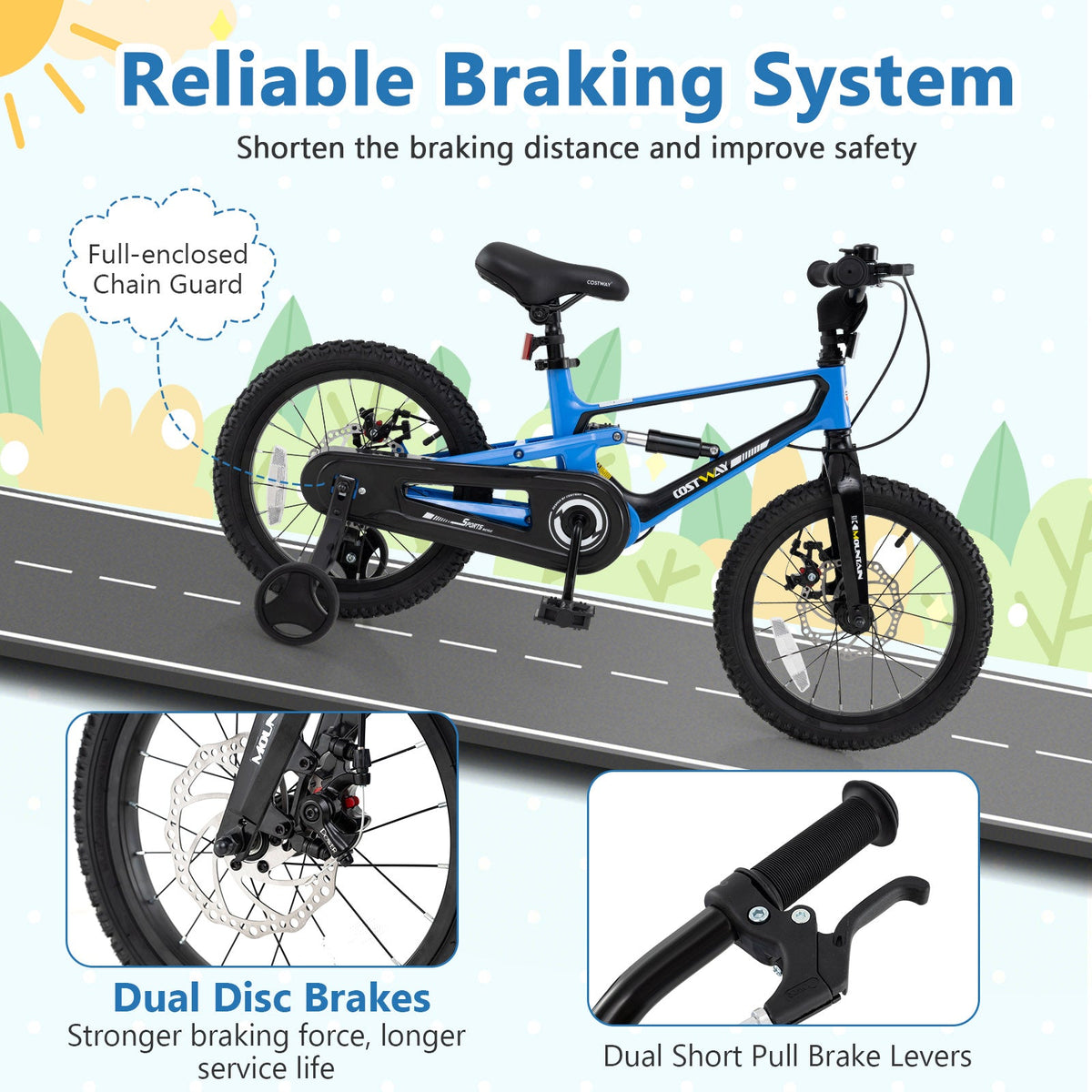 16 Inch Kids Bike Adjustable with Shock Absorber and Bell for Aged 4 to 7-16 inches