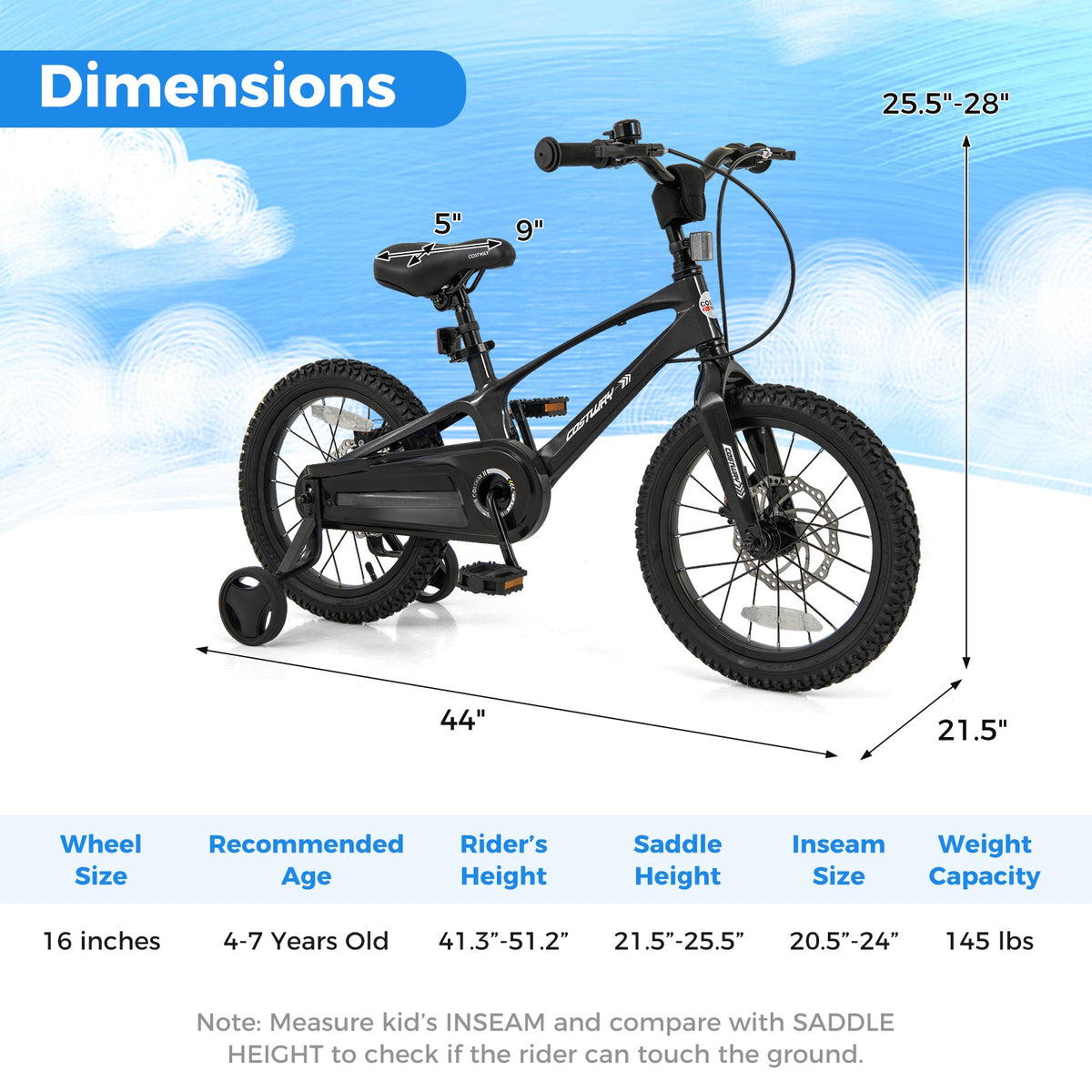 16 Inch Kids Bike Lightweight with 2 Removable Training Wheels for Aged 4-7-16 inches