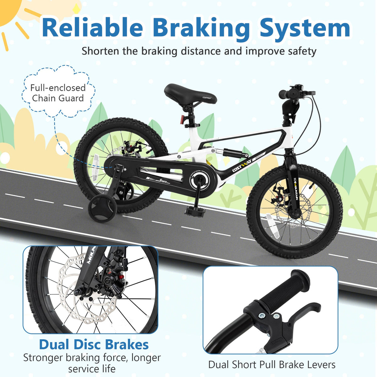 16 Inch Kids Bike Magnesium Alloy Bicycle Adjustable for Aged 4 to 7-16 inches