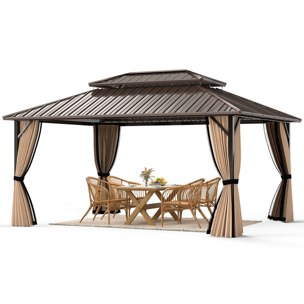 16 x 12 FT Hardtop Gazebo Outdoor Pergola for Patio Garden Deck Lawn Backyard Party Tent-Coffee