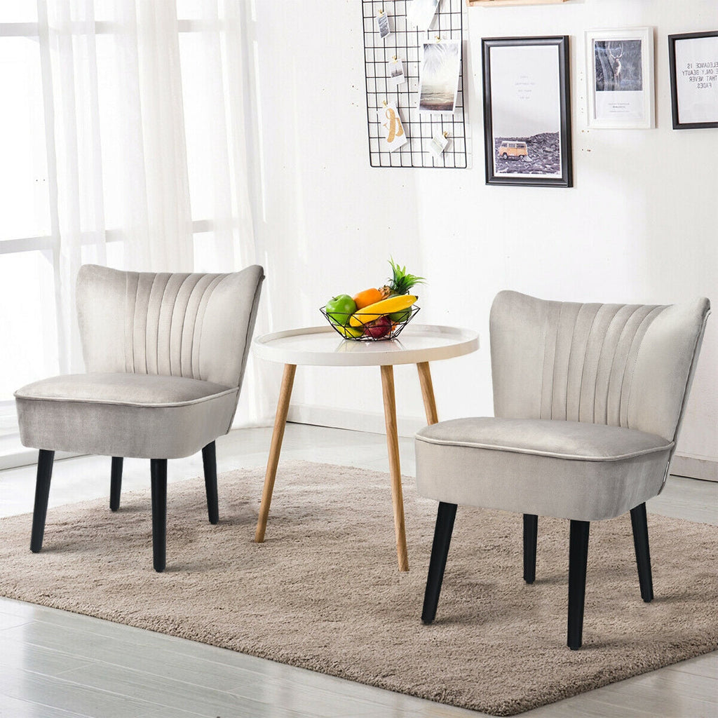 Set of 2 Upholstered Modern Leisure Club Chairs with Solid Wood Legs