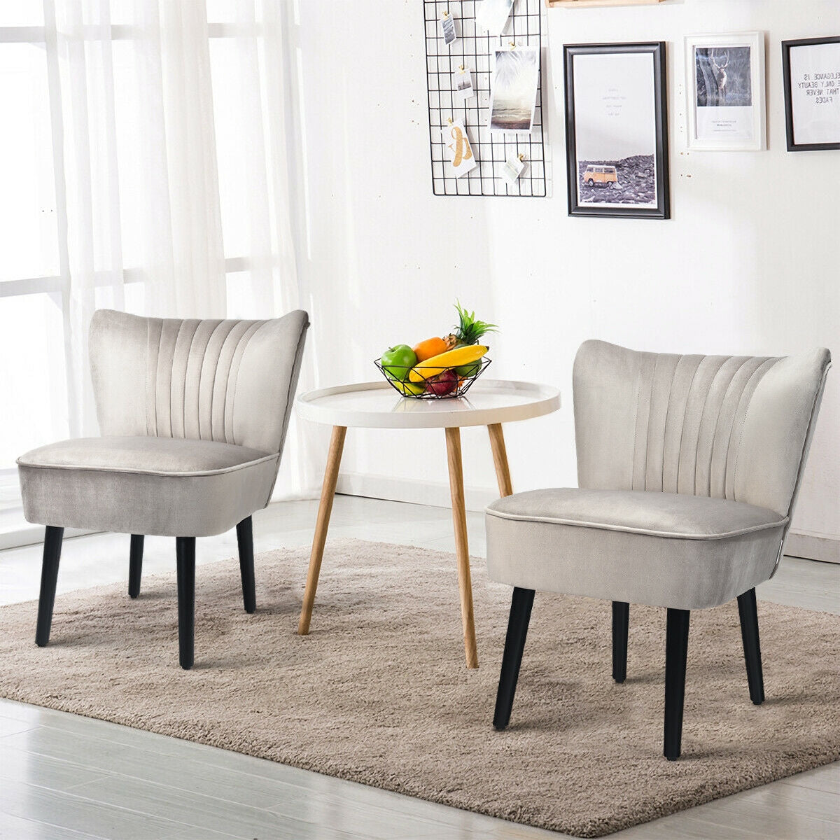 Set of 2 Upholstered Modern Leisure Club Chairs with Solid Wood Legs