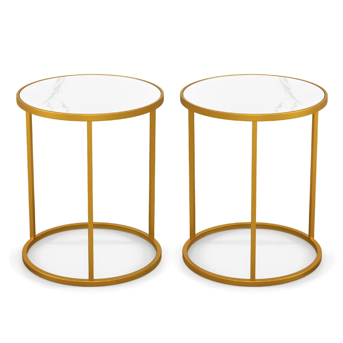 16 Inch Marble Top Round Side Table with Golden Metal Frame for Living Room Bedroom