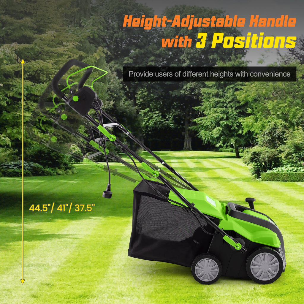 16-Inch Electric Lawn Dethatcher and Scarifier with Collection Bag