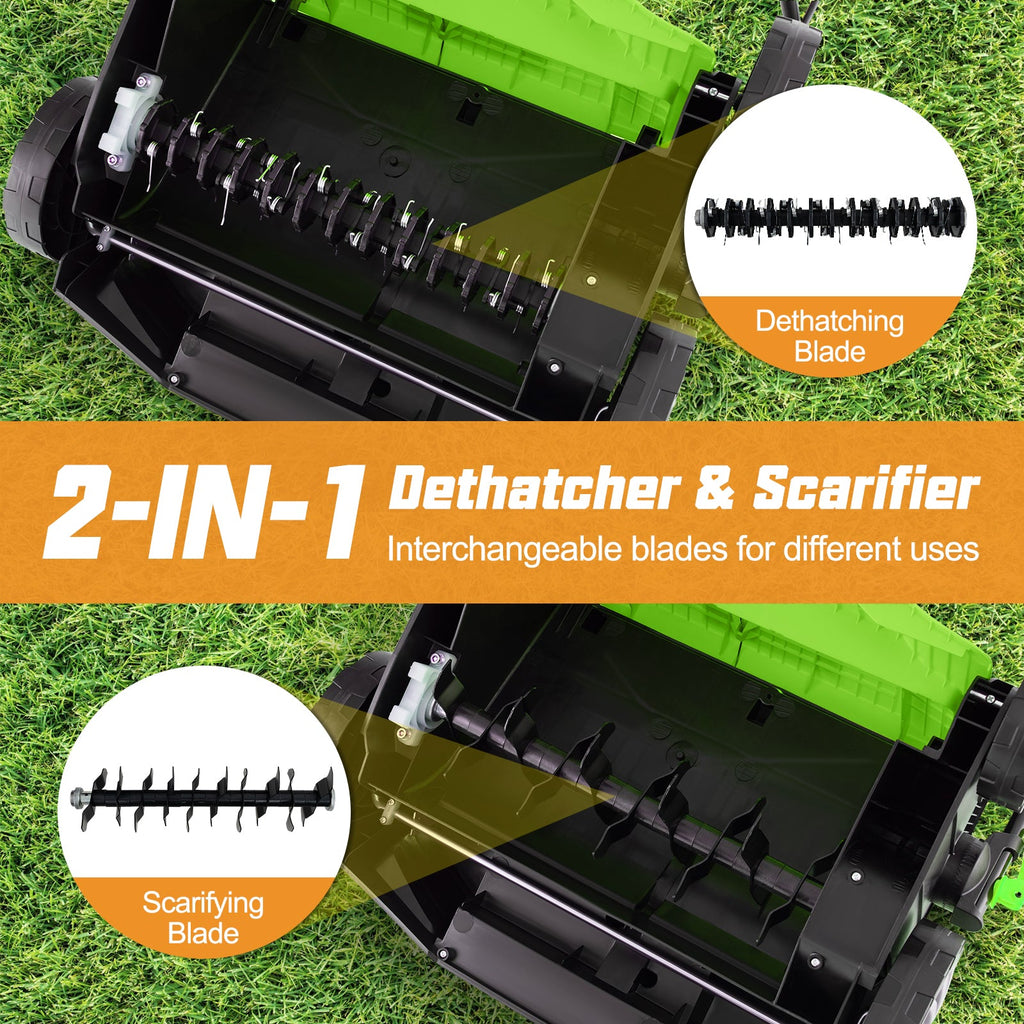 16-Inch Electric Lawn Dethatcher and Scarifier with Collection Bag
