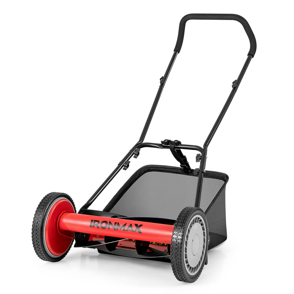 16 Inch Push Lawn Mower with 5 Steel Blades and Grass Catcher Bag