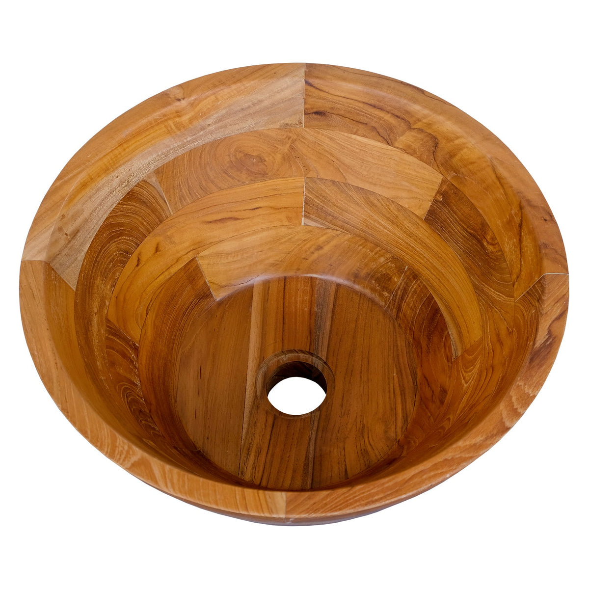 16 Inch Teak Wood Washbasin with Drainage Hole and Smooth Finish