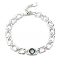 Thick Irregular Square Link Choker Necklace For Women, Smoky Grey Cubic Zirconia Chunky Silver Collarbone Chain, Cool European Spanish Fashion Jewelry