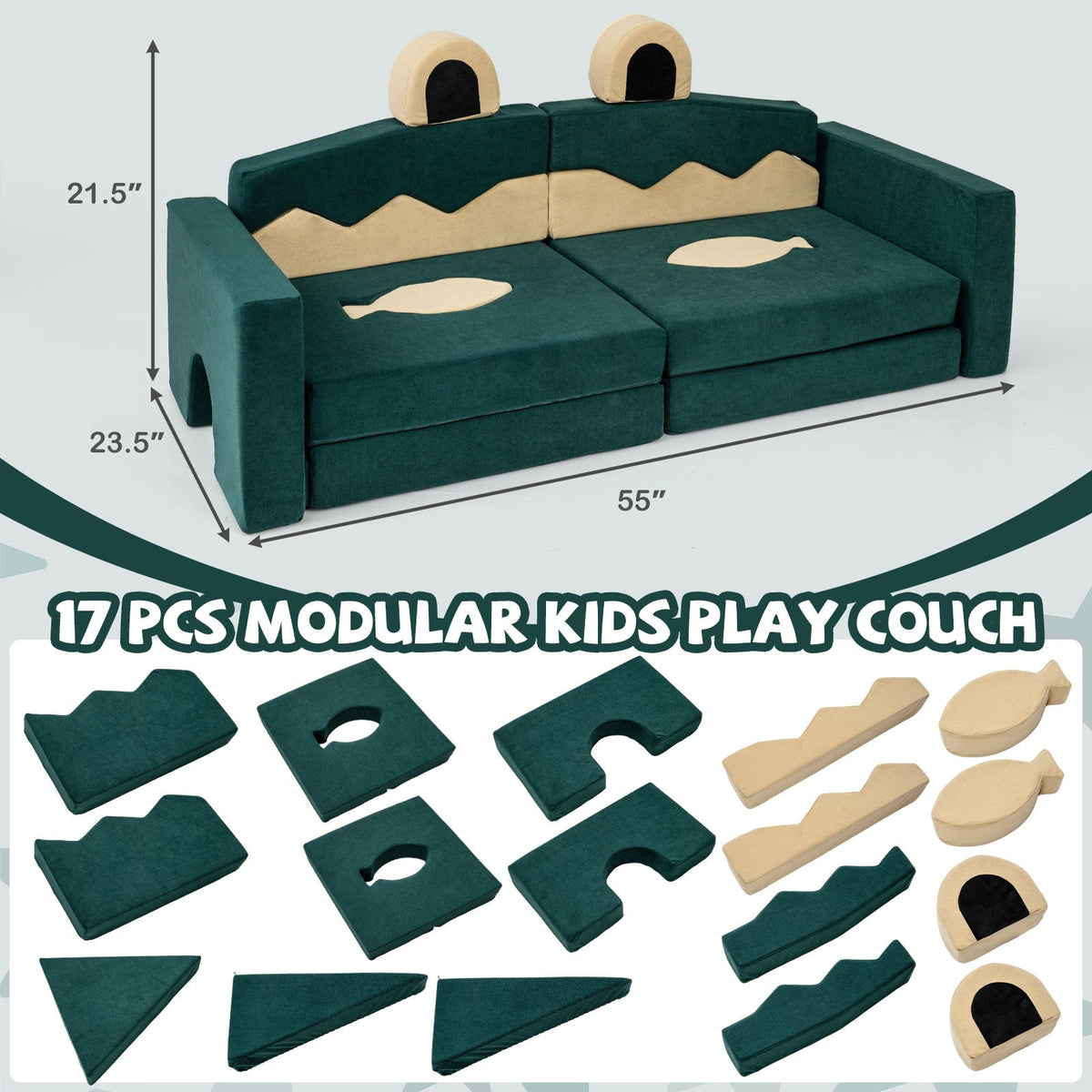 17 Pieces Modular Kids Play Couch for Inspiring Creativity