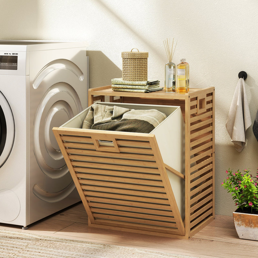 18 Gal Bamboo Tilt-out Laundry Hamper with Removable Fabric Bin-Natural