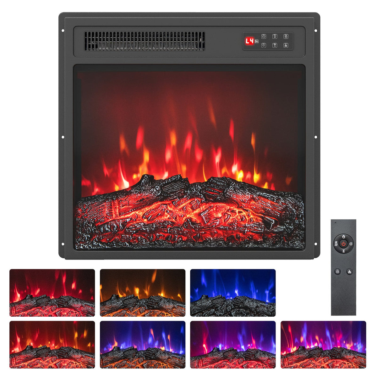 18 Inch Electric Fireplace Insert with Remote Control and 7 Realistic Flame Colors