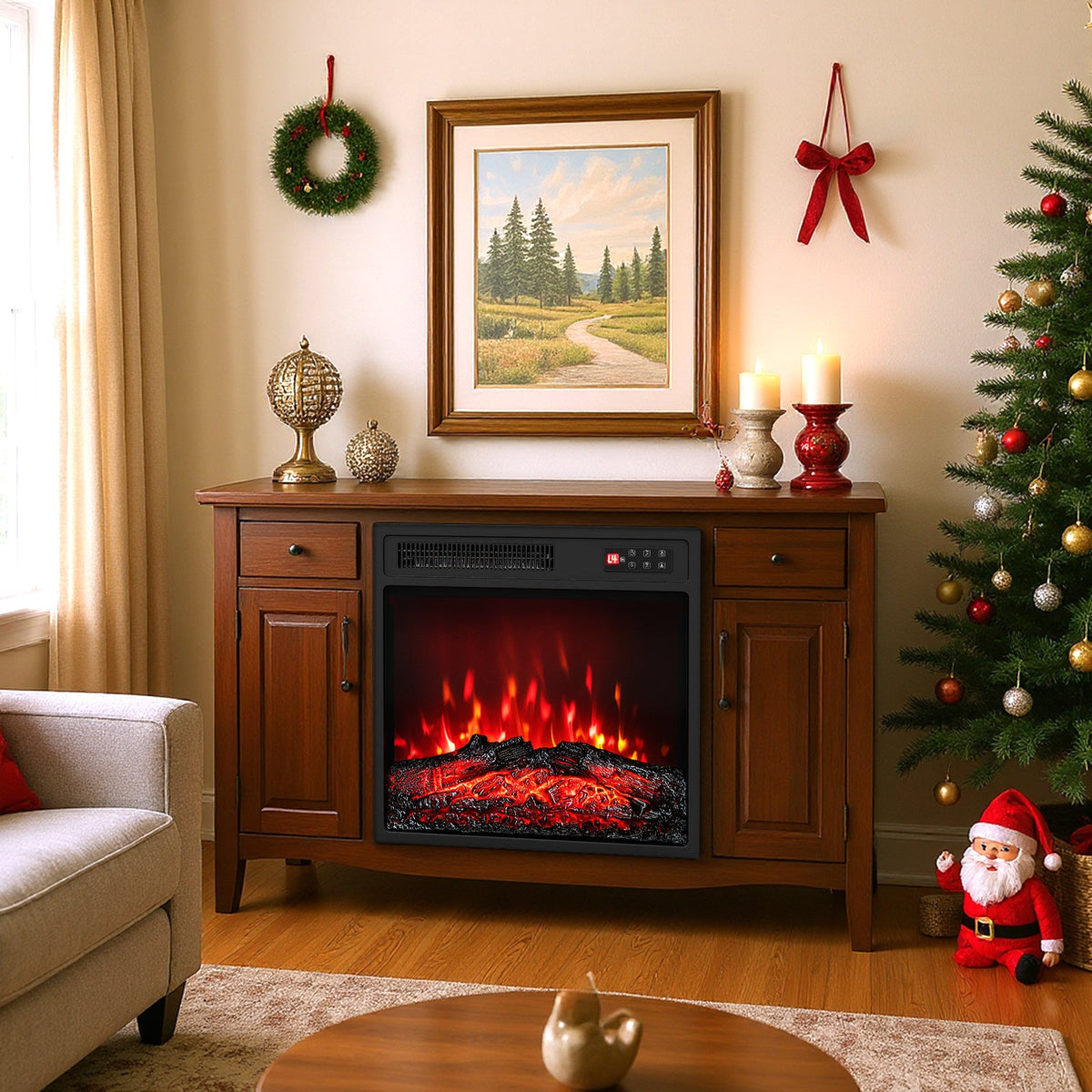 18 Inch Electric Fireplace Insert with Remote Control and 7 Realistic Flame Colors