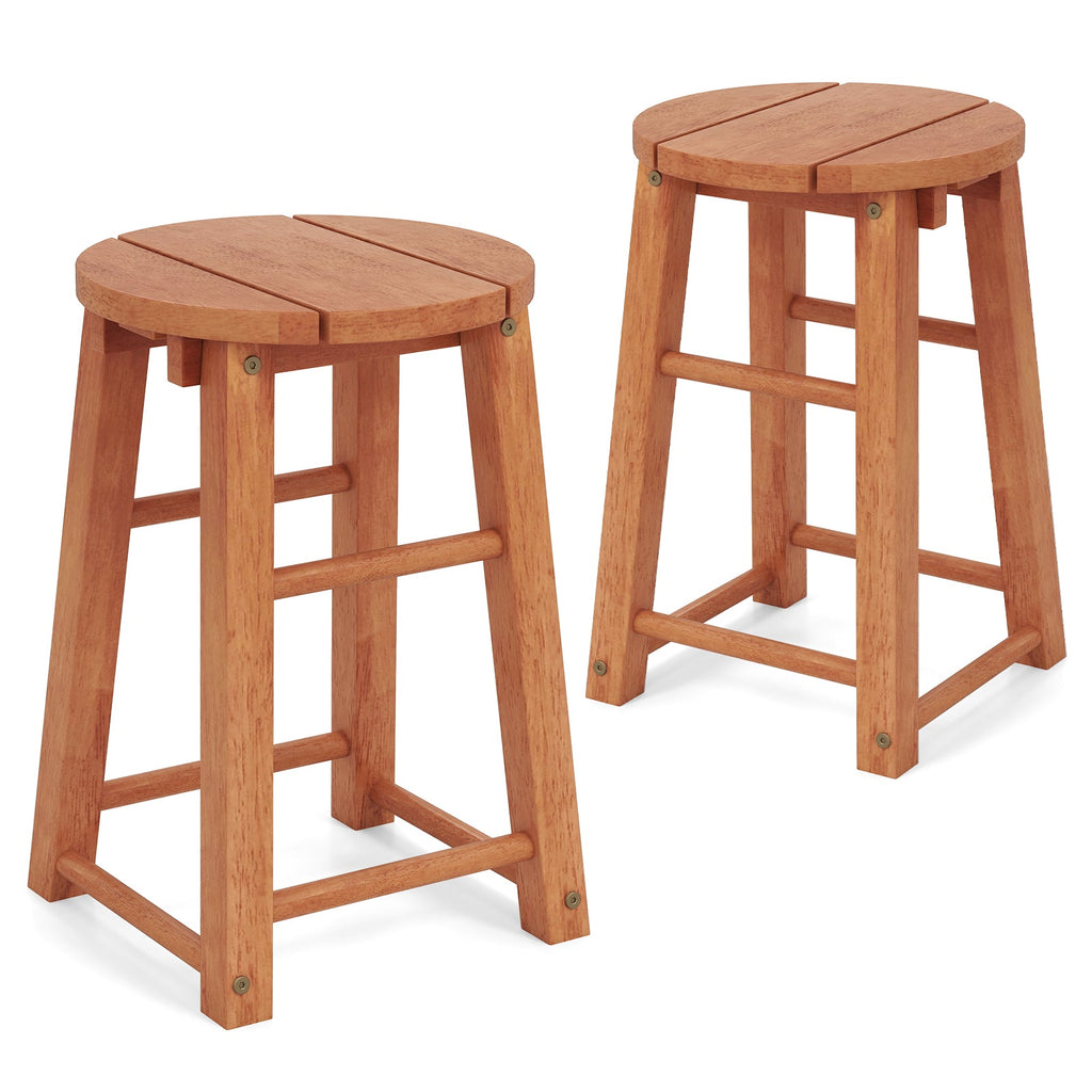 18-Inch Outdoor Wood Bar Stools Set of 2 with Round Seat and Footrest