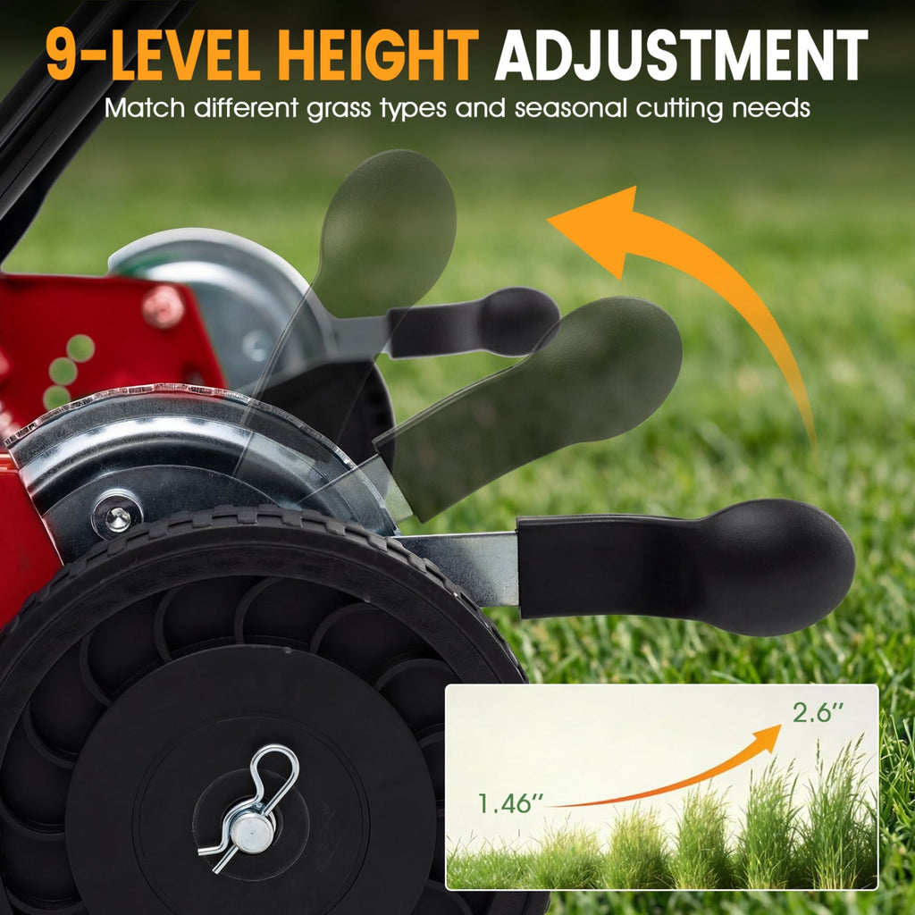 18 Inch Push Reel Lawn Mower 4-Position Adjustable with Removable Grass Catcher