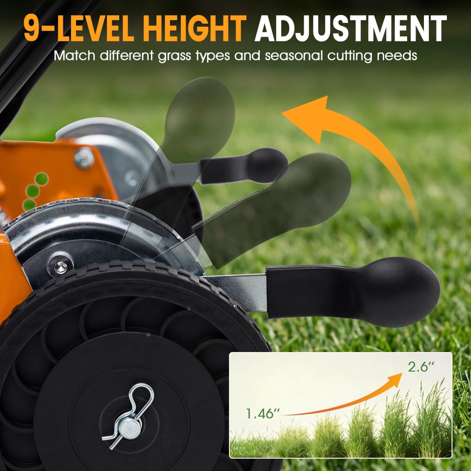 18 Inch Push Reel Lawn Mower 4-Position Adjustable with Removable Grass Catcher