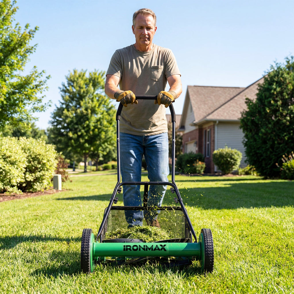 18 Inch Push Reel Lawn Mower 4-Position Adjustable with Removable Grass Catcher