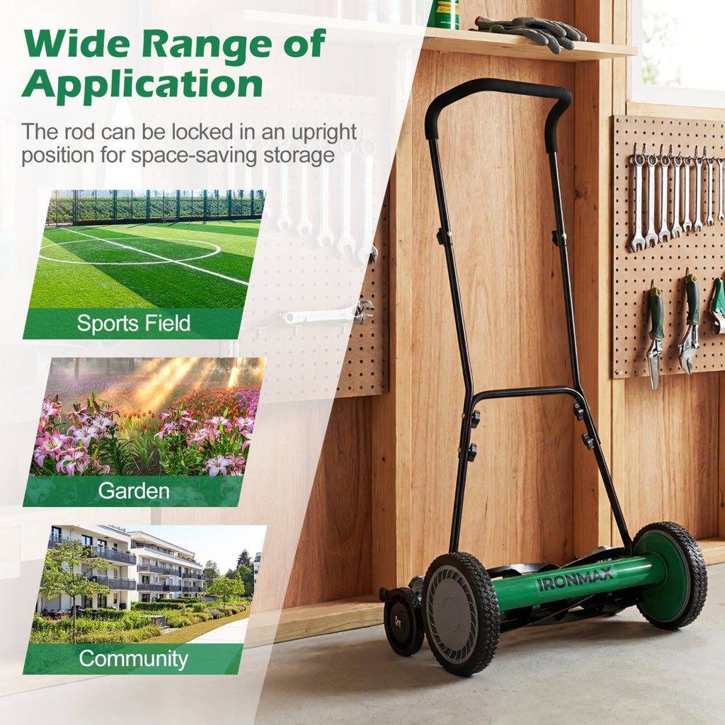 18 Inch Push Reel Lawn Mower 4-Position Adjustable with Removable Grass Catcher